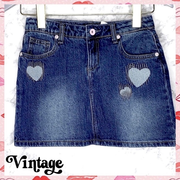Arizona Girls Y2K Heart Embroidered Light Medium Wash Denim Skirt Blue Size 12 - Picture 6 of 7